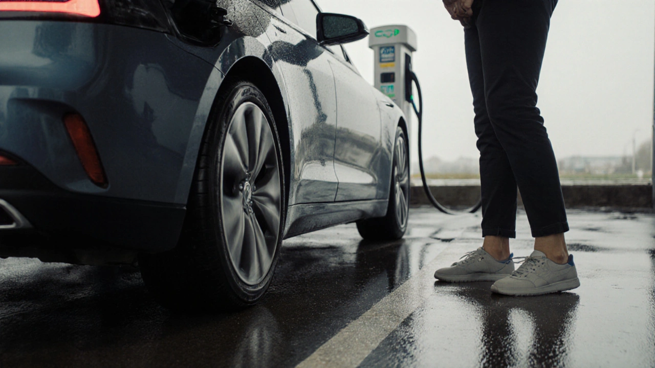 Person lifting foot off accelerator in an EV as it slows using regenerative braking.