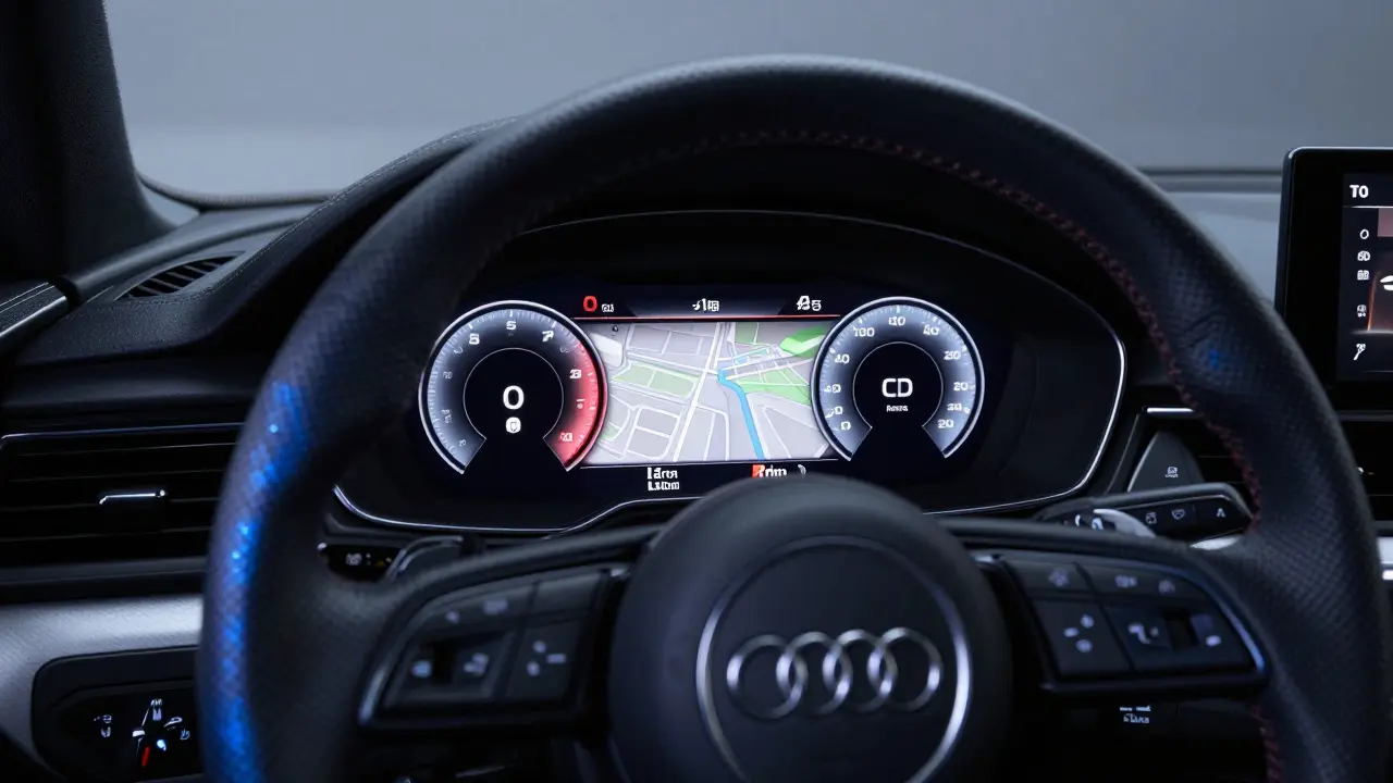 Audi RS5 Sportback digital dashboard with glowing customizable displays
