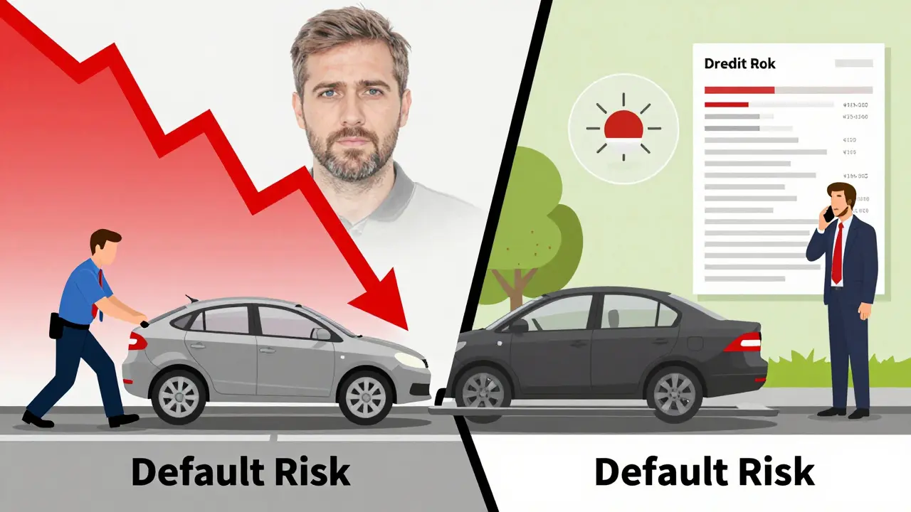 Split image: car being repossessed while credit scores crash for both co-applicant and co-signer.